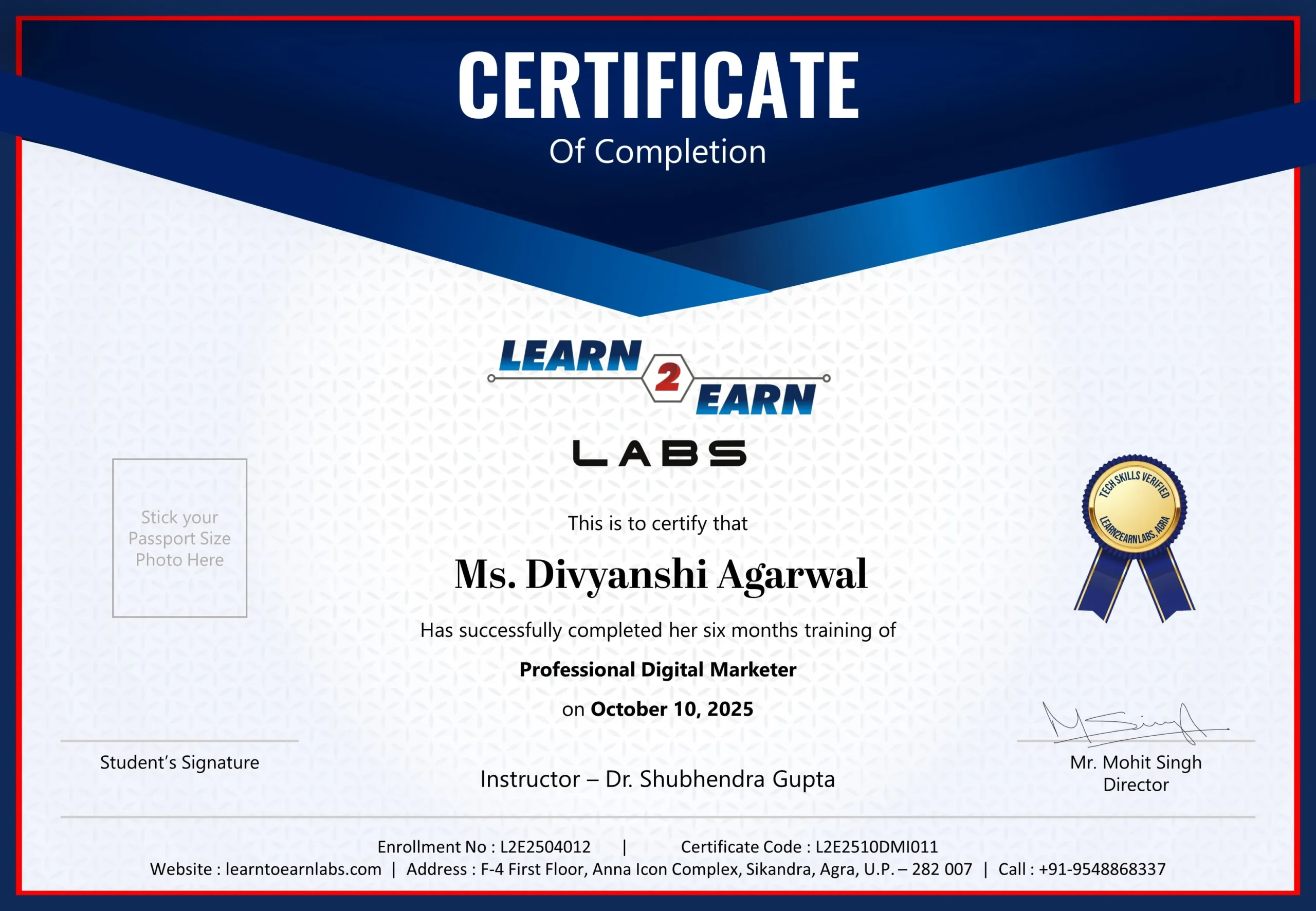 Learn2Earn Labs Cetficate Copy
