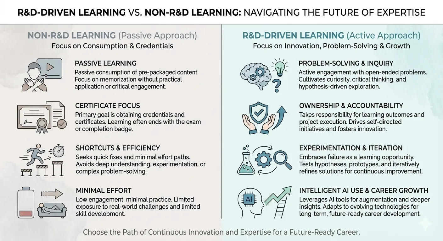 Infographic showing how traditional exam-based education creates a gap between marks and industry skills