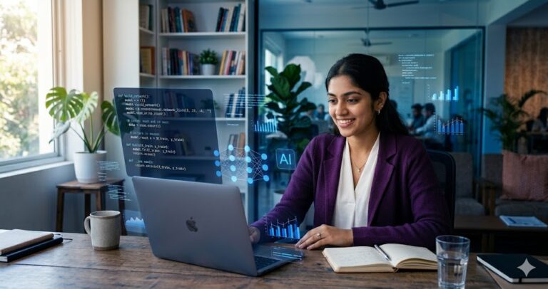 A college student learning AI programming skills that hiring managers look for in 2026