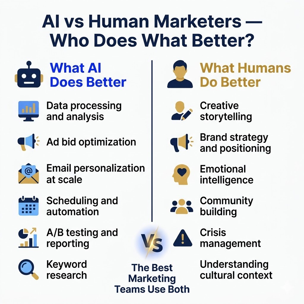 AI vs Human Marketers — Skills Comparison Infographic for Digital Marketing