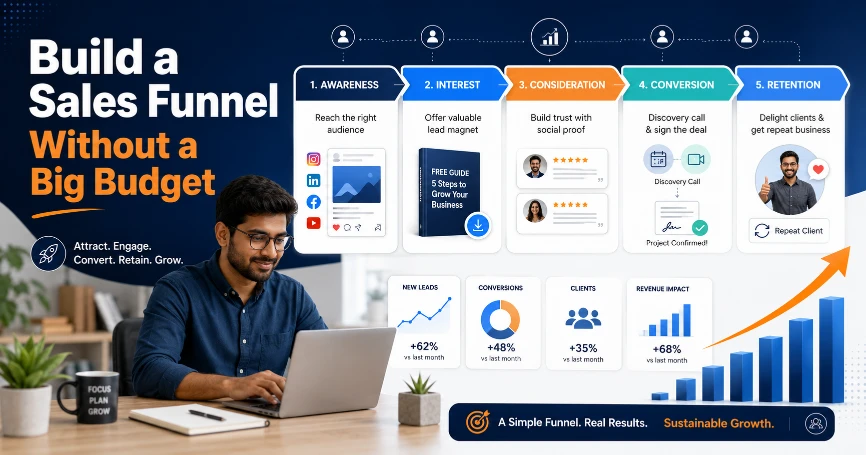 Five-stage sales funnel for a service business using free marketing and client acquisition tools