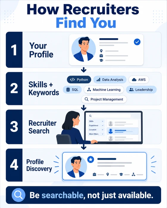 Infographic explaining how recruiters search and discover candidates on online job portals