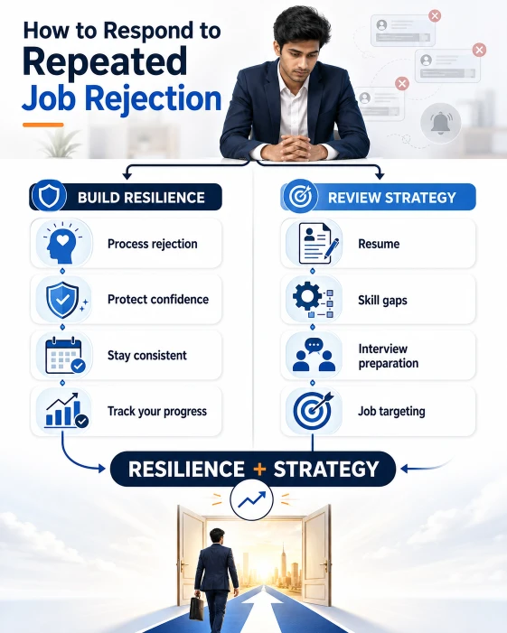 Infographic showing when job seekers should build resilience or change their job search strategy