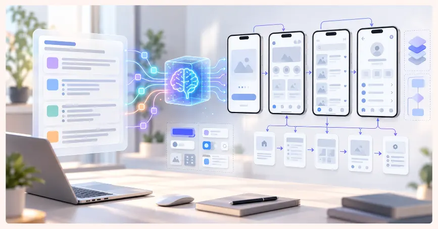 AI generating mobile app wireframes from a structured text description