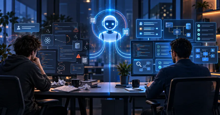 Junior and senior developers using different AI prompting approaches for software development
