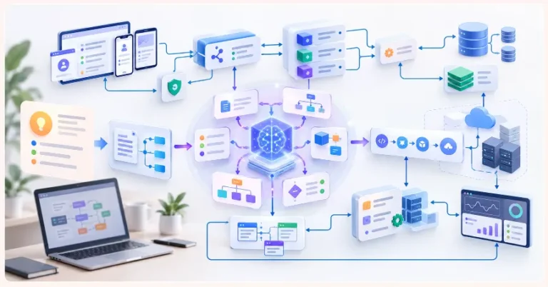 AI planning the architecture of a full-stack application before software development begins