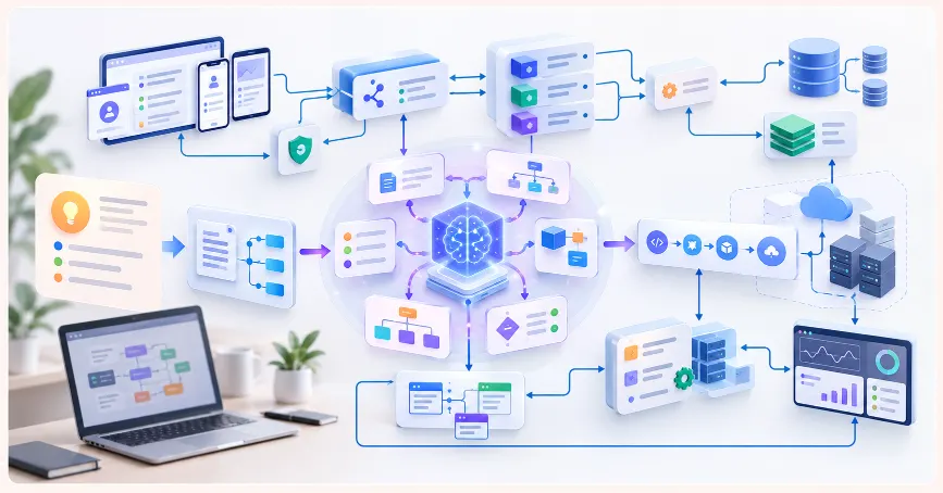 AI planning the architecture of a full-stack application before software development begins