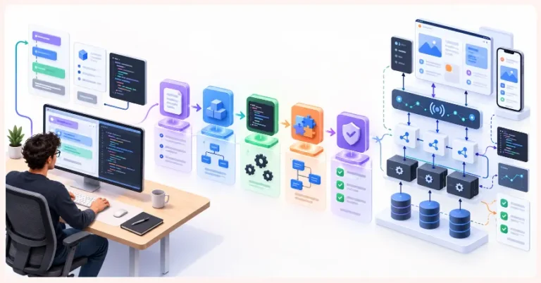 Developer using connected AI prompts to build an integrated application feature step by step